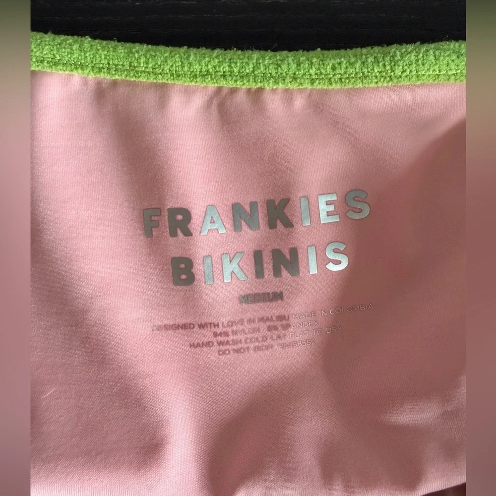 Frankie’s Bikinis Cutout Pink/Green Cash Terry One Piece Swimsuit size Medium